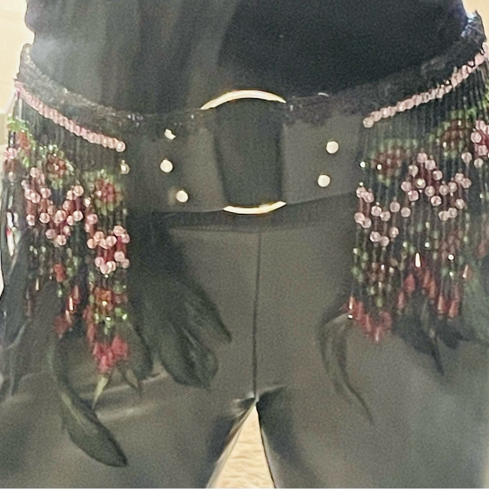 Chic Black Belt with Beaded Fringe